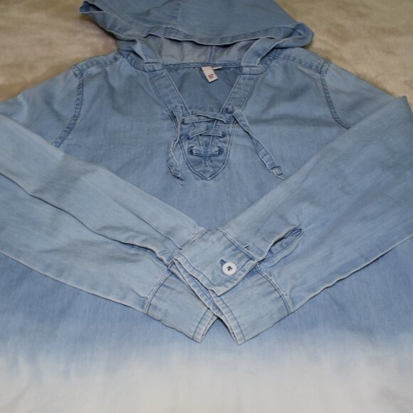 Girls Denim Hooded Shirt Dress Size 7 Long Sleeve - Picture 7 of 10